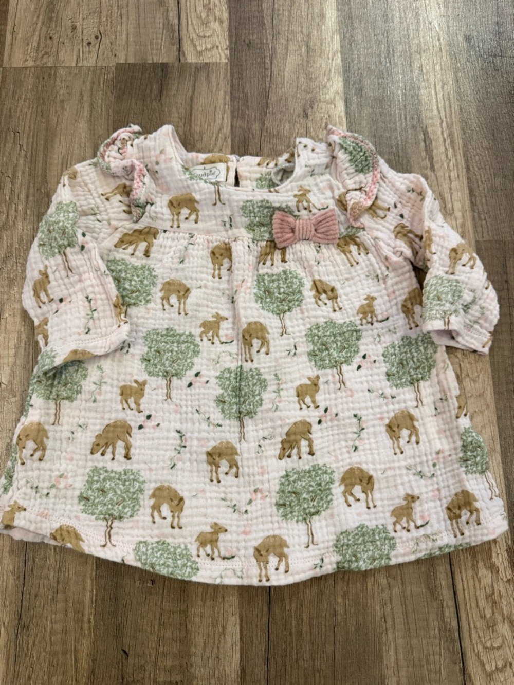 Baby Girls Pink Woodland Print Long-Sleeve Top with Bow